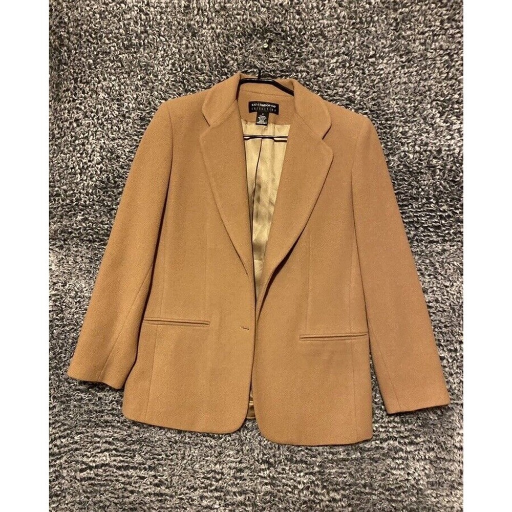 Vintage Liz Claiborne Blazer Womens Size 8 Wool Blend Brown Jacket Made in USA